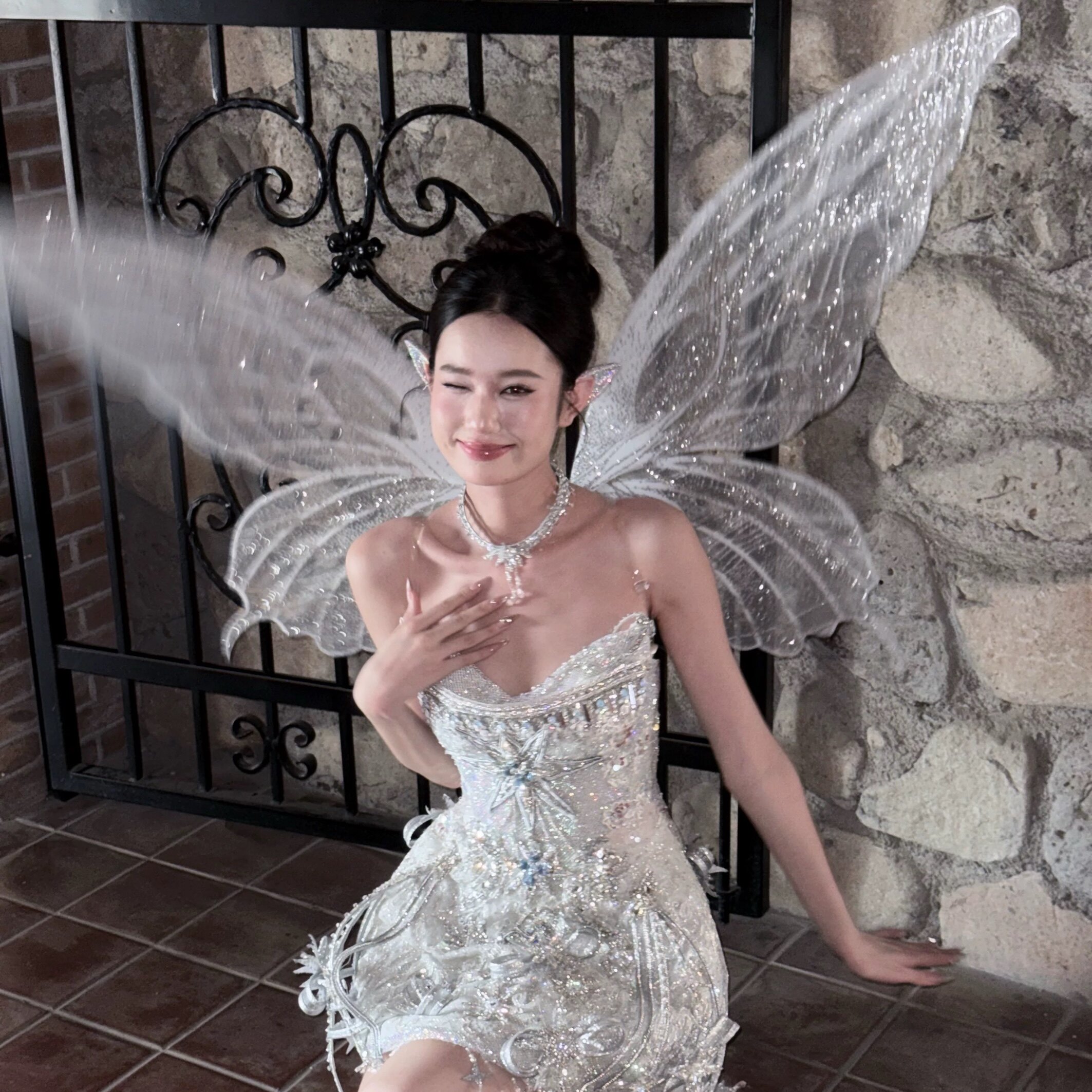 green emerald velvet dress Sadie Wildflower Fairy Wings main image 1