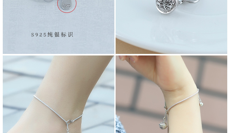 S925 sterling bạc cung điện vòng tay vòng hoa vòng hoa Qiangu Zhao Liying với cùng một đoạn chuông may mắn trừ tà bảo hiểm hòa bình a - Vòng chân lắc chân đẹp