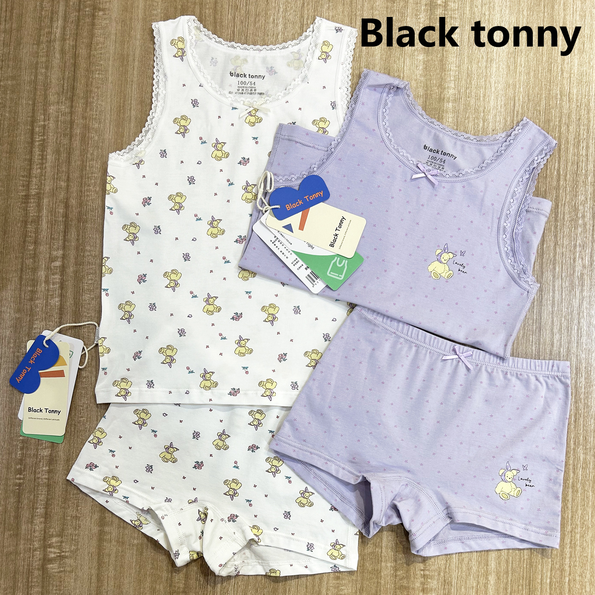 2024 Little Black Tony Girls' Close-fitting Cotton Modal Camisole Little Black Tony Sleeveless Bottoming Shirt
