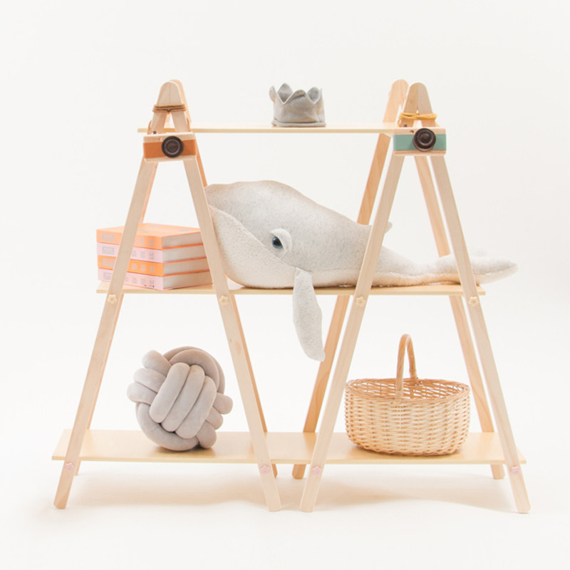 ins shelf solid wood Nordic wind Nordic wind floor multilayer containing shelf children room Toys storage floor shelf minimalist Hyundai