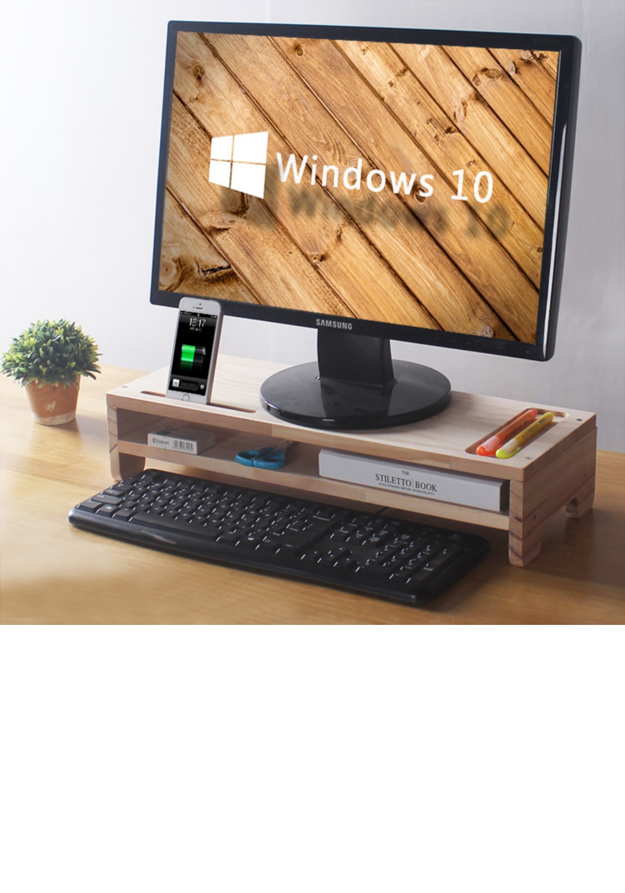 Màn hình máy tính gỗ rắn tăng giá cơ sở bàn bàn lưu trữ bàn phím kệ gỗ LCD khung - Kệ kệ sách treo tường