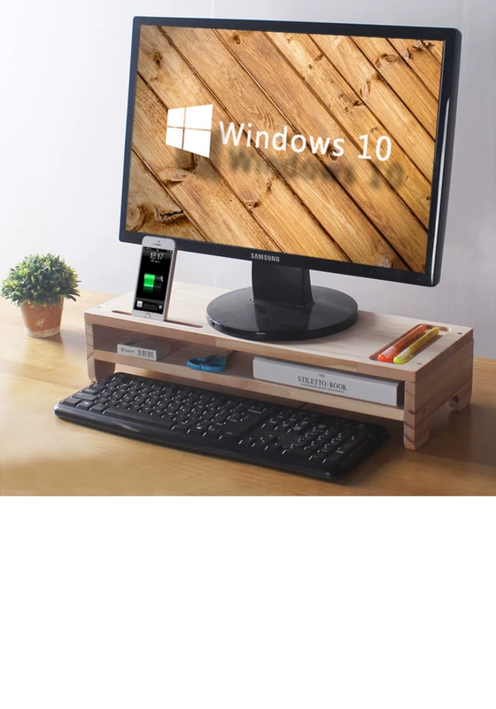 Màn hình máy tính gỗ rắn tăng giá cơ sở bàn bàn lưu trữ bàn phím kệ gỗ LCD khung - Kệ
