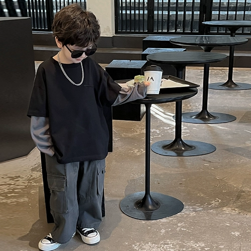 Комплект для мальчиков, осенний детский дизайнерский хлопковый лонгслив для отдыха, с вышивкой, подходит для подростков, тренд сезона