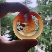Natural Yellow Dragon Jade A goods boutique pendants zodiac monkey with playful red luck head men and women ornaments neck ornaments