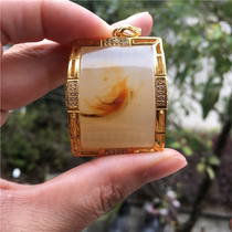 Natural Yellow Dragon Jade A cargo aquatic flower S925 inlay (Danfeng Chaoyang) pendant pendant for men and women neck ornaments Jade