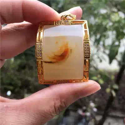Natural yellow dragon jade A goods aquatic grass flower S925 inlaid (Danfeng Chaoyang)pendant pendant Men's and women's neck jade pendant