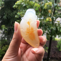 Natural Jade Yellow Dragon Jade A goods God of Wealth pendant pendant small handlebar men and women neck ornaments Jade Pei hand play accessories