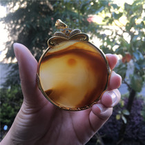 Natural Jade Yellow Dragon Jade A goods S925 silver inlaid double-sided scenery Sky pendant pendant men and women jade pendant