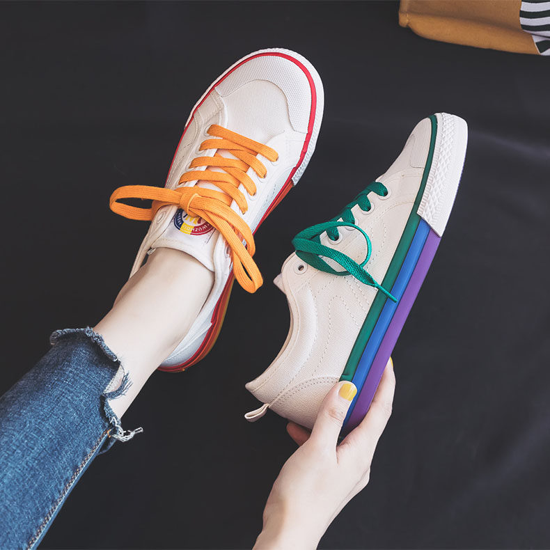Hong Kong Tide Card Sails Shoes Women Shoes 2022 Summer Han Prints Small White Shoes Rainbow Mandarin Ducks 100 Hitch Shoes