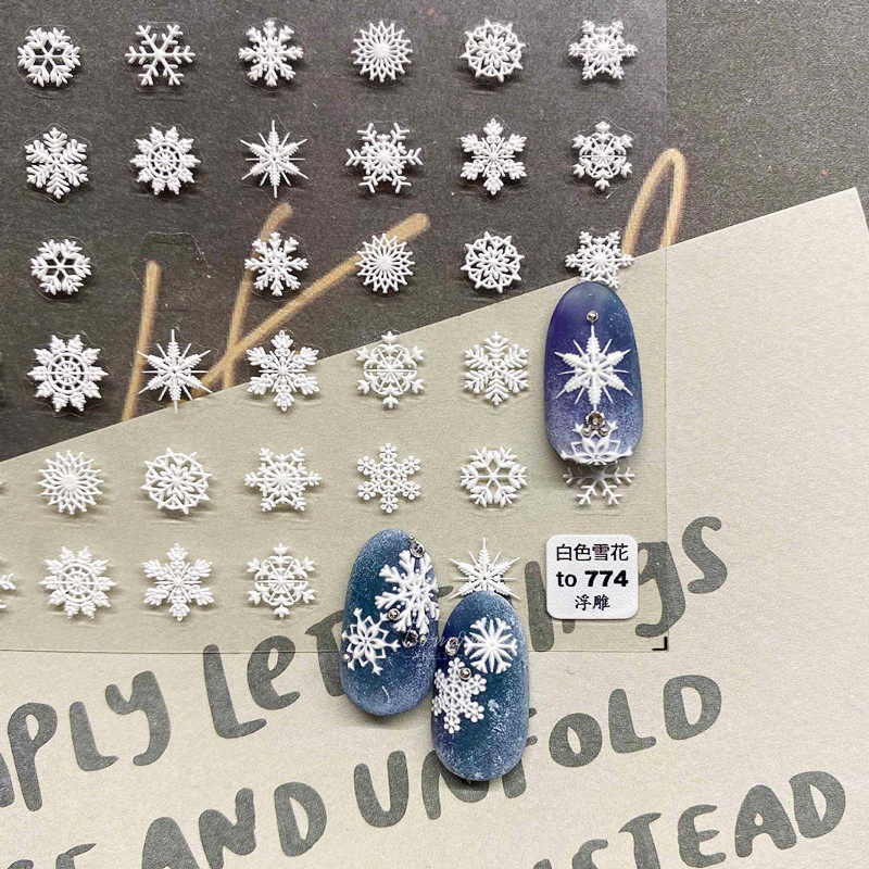 tomoni manicure 5D embossed snowflake stickers net red new pure white Christmas nail snowflake stickers popular