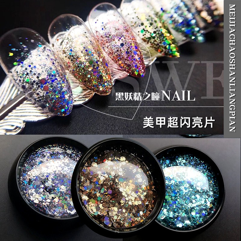 The beauty of the new sequilie of the meme is the thick mixed net red bright sheet laser sparkling silver champagne black sequin