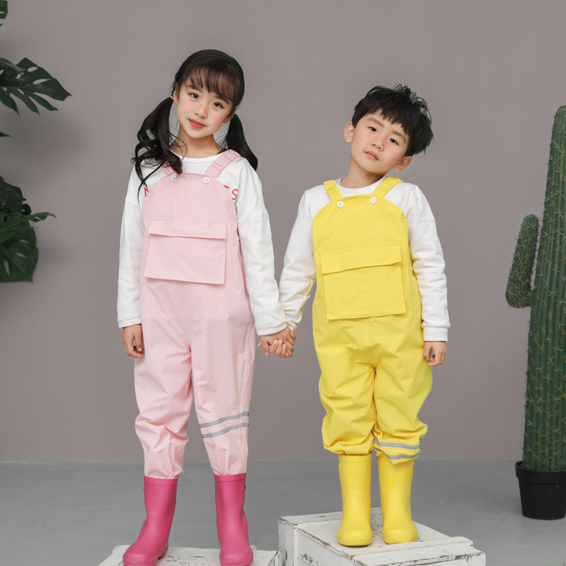 Kindergarten baby children Children's children cuddling bag waterproof and semi-body connected with foot raincoat Rain pants girl boy