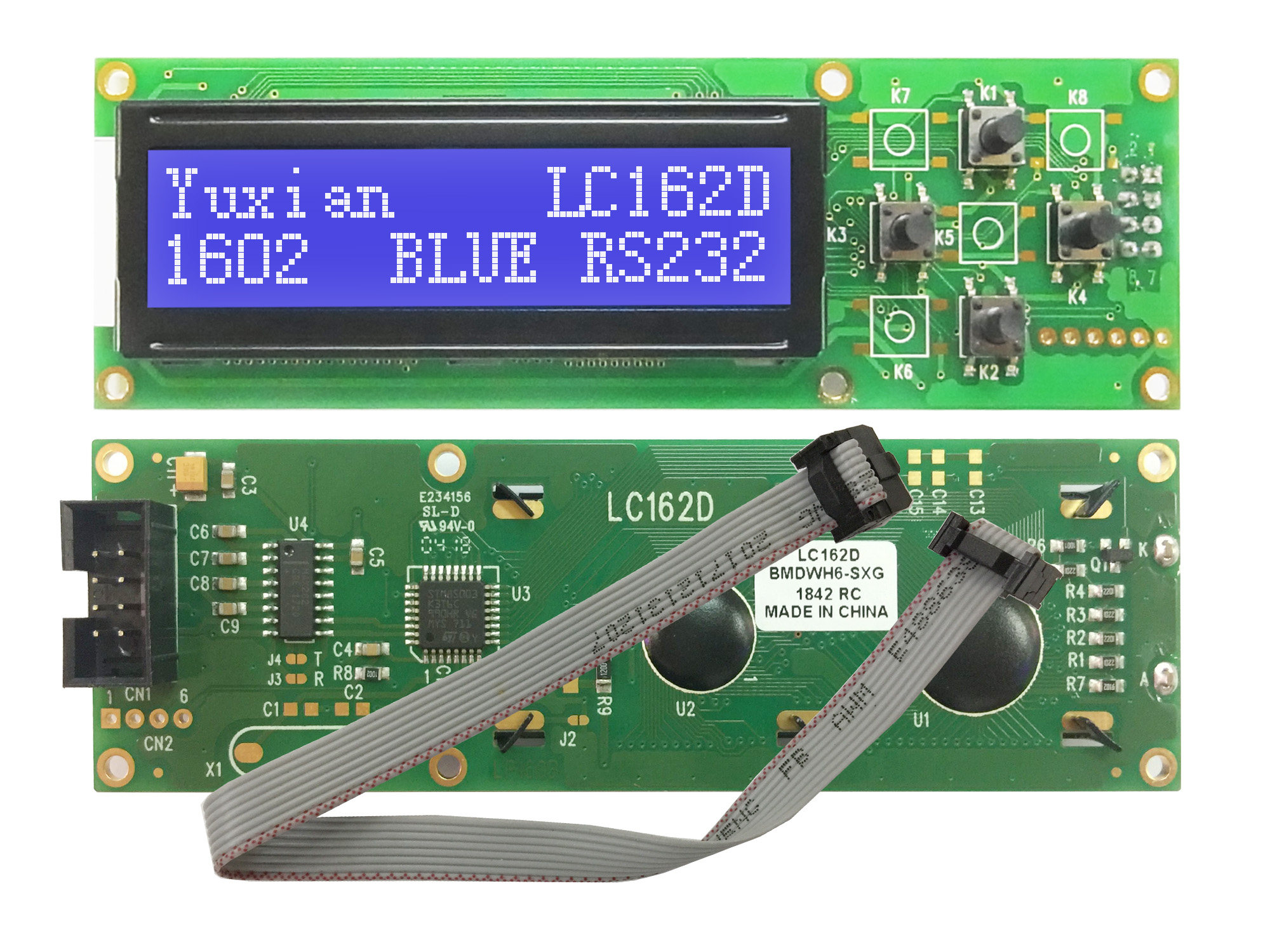 1602 16*2 LCD LCD display RS232 serial port blue background white with button LC162D