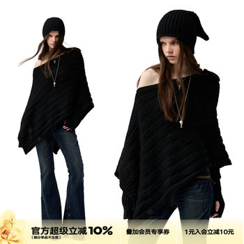 4muggle black stick knitted cape top for women