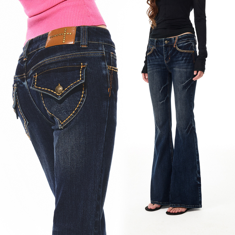 4Muggle 【Sun Yi's Style】 Blue High-Waisted Slimming Flared Jeans for Women, Trendy Pants 4Muggle 【Sun Yi's Style】 Blue High-Waisted Slimming Flared Jeans for Women, Trendy Pants