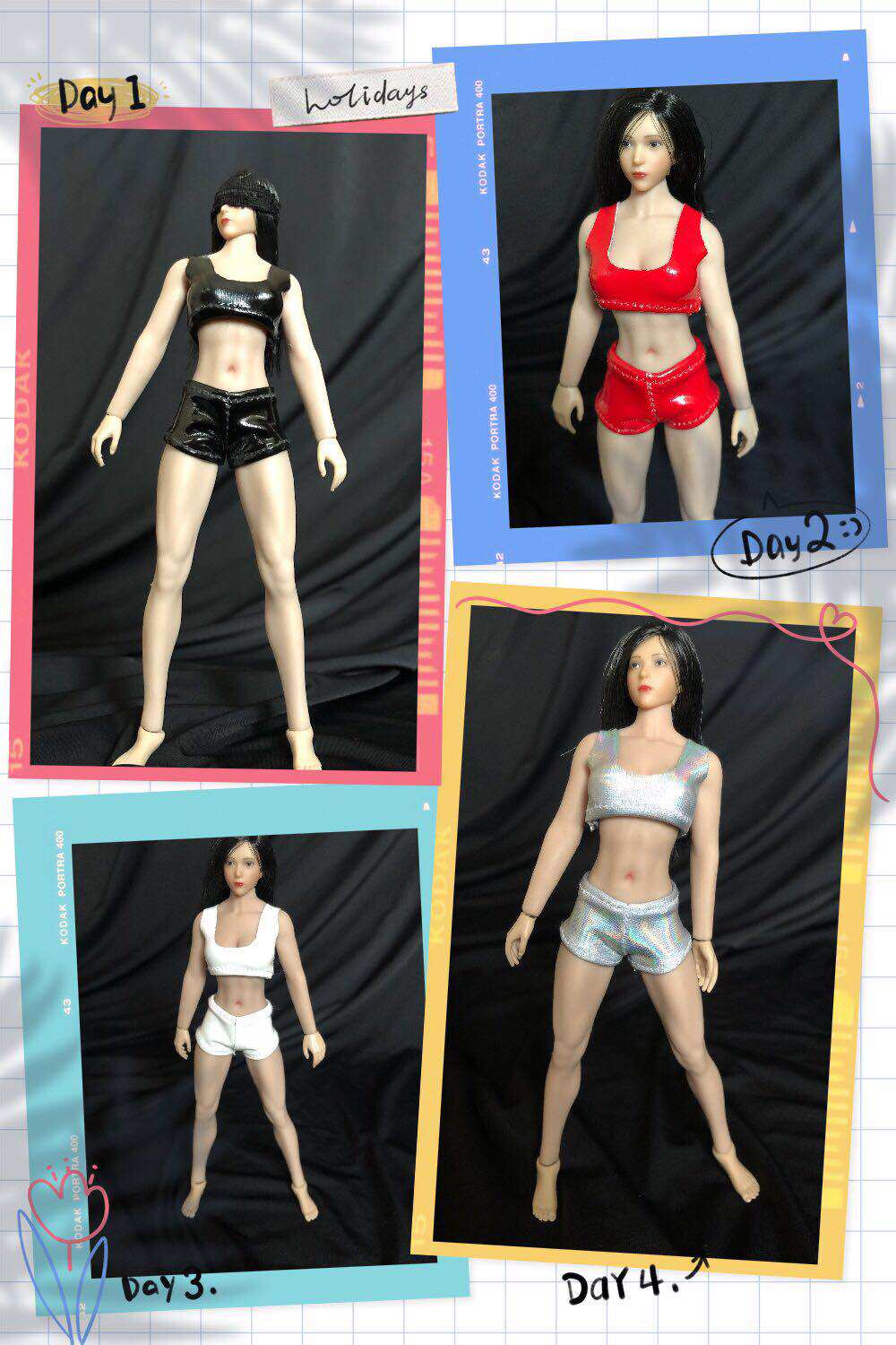 Spot 1 12 female soldier's body ultra short sports vest hot pants suit suitable for ph1 12 female coated gluon body