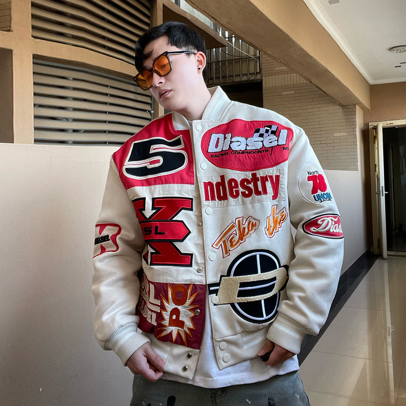 Park Jae-Fan and Jackson Wang Padded Baseball Jacket for Men and Women, Autumn and Winter Loose Fit, Heavy Embroidery, Couple's Motorcycle Riding Jacket, Trendy Park Jae-Fan and Jackson Wang Padded Baseball Jacket for Men and Women, Autumn and Winter Loose Fit, Heavy Embroidery, Couple's Motorcycle Riding Jacket, Trendy