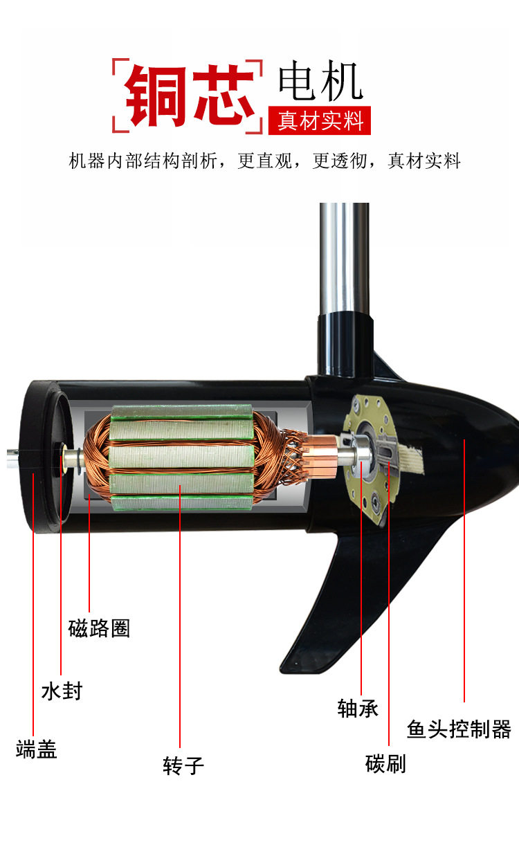 Забортный 速弈船外机推进器12v无刷船尾机橡皮艇马达电动24v海水加强型推进器