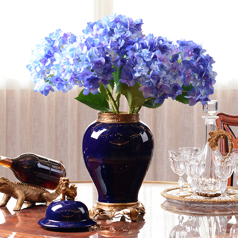 European-style high-end ceramic general tank villa porch new Chinese copper-clad porcelain ornaments drying flower vase home accessories