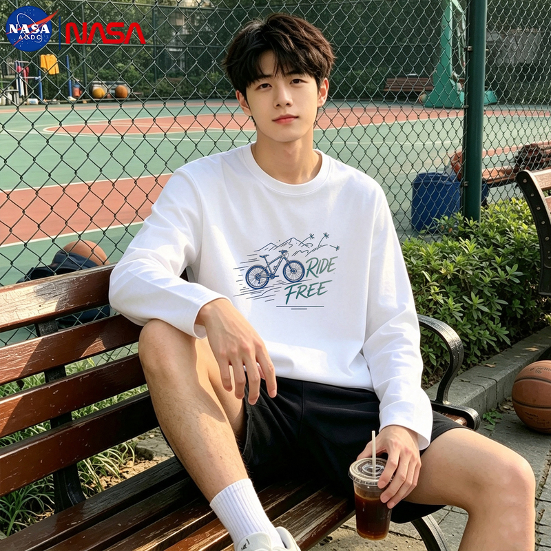 Nasa Collaboration Long-Sleeve T-Shirt for Men 2026 New Trendy Loose Round-Neck Cycling Base Layer Top T-Shirt