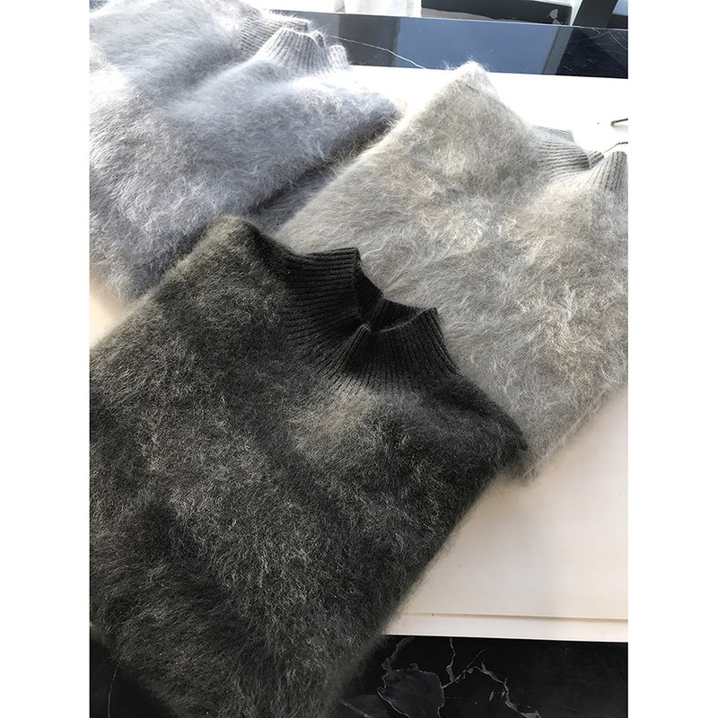 Anchudss Light Suede! 100% Cashmere Yarn for Outerwear, Half-High Collar Long-Sleeve Knit Sweater