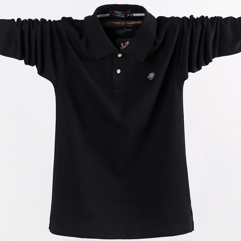 Mùa thu đông XL chất liệu cotton rắn màu ve áo dài tay áo sơ mi POLO nam cộng với áo thun béo công sở áo thun rộng áo phông polo
