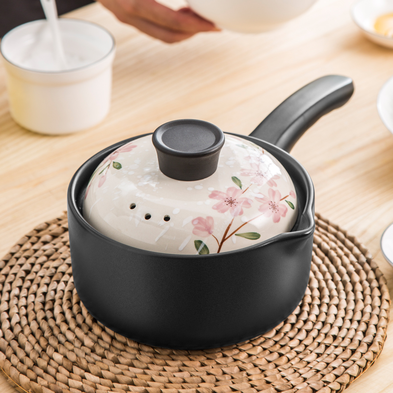 Han Style Ceramic Milk Pan Hand-painted Cherry Blossom heat-resistant casserole baby Deputy food pan Single handle not stained with pan small sand pan resistant to high temperature
