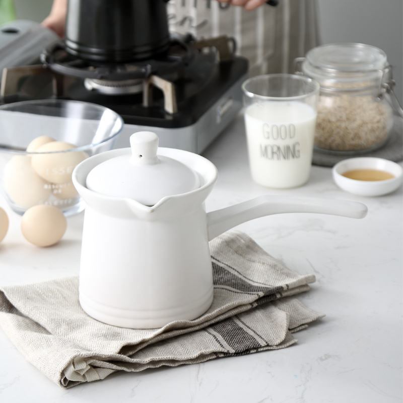 Domeiran household ceramic small milk pot open fire hot milk pot single handle hot milk coffee tea pot flat black crystal furnace