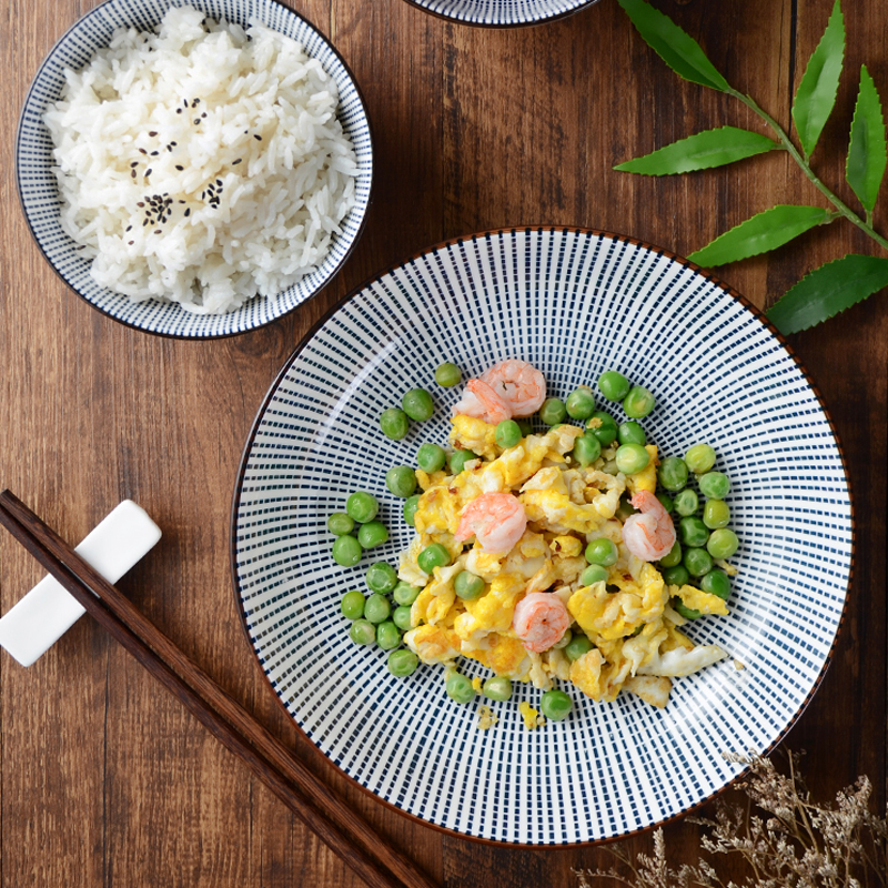 Duo Meiran Japanese Dinner Plate Home Deep Plate Dinner Plate Retro Rice Bowl High Foot Ceramic Soup Bowl Thousand Segments Straw Plate