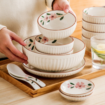 Multi-beautiful underglaze painted cherry blossom dishes ceramic tableware household eating bowl dishes soup bowl set combination