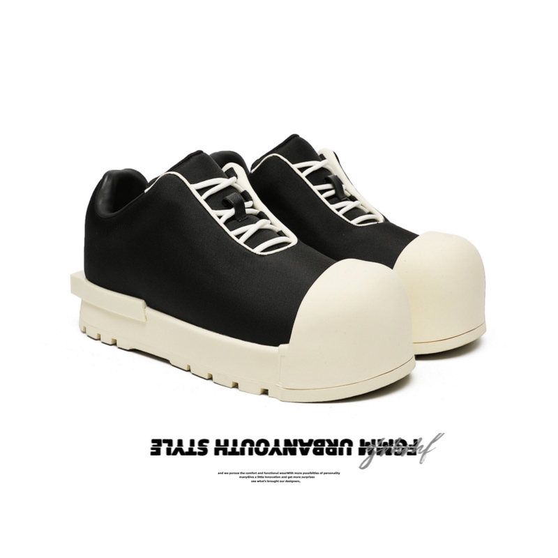 Fgmm Niche Collaboration Black and White Mickey Big-Toe Shoes Height-Increasing Versatile Round-Toe Thick-Soled Boots Unisex Sneakers Couple Shoes