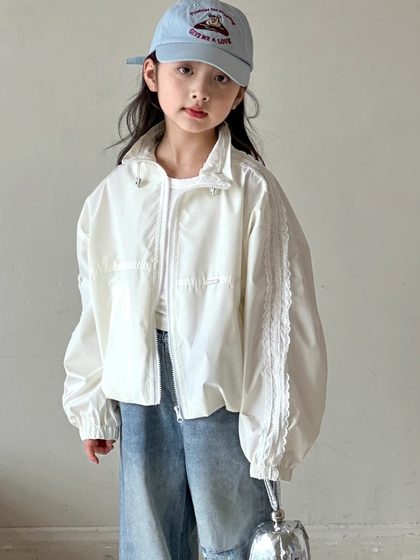 女童春装外套2025新款儿童韩系白色夹克中大童女孩春秋款防晒上衣