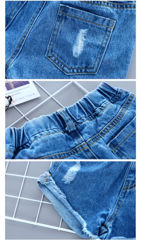 Quần sooc denim cho bé gái, mẫu mỏng mùa hè, trẻ em lớn, phong cách phương tây, thời trang trẻ em 2020 mặc ngoài phù hợp với bộ đồ trẻ em - Quần jean