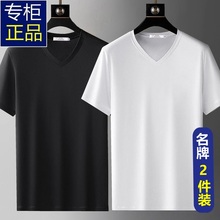 Authentic short sleeved T-shirt for men's summer V-neck pure cotton t-shirt 2024 new thin oversized top half sleeved bottom shirt for men