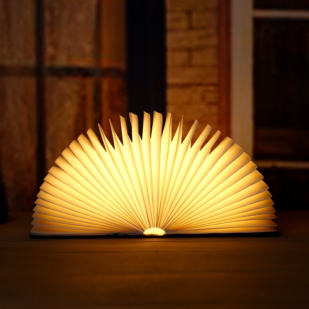 Wood Grain Book Lamp Creative Page Turning Folding Book Lamp USB Rechargeable Night Light Mini Colorful Book Lamp Gift