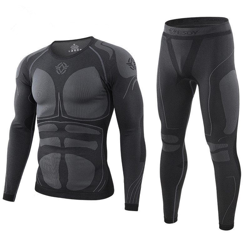 Tactical functional underwear suit men's round neck elastic quick-drying sweat-wicking breathable warm outdoor sports underwear autumn and winter