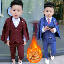 Boys autumn dress British plaid small suit 3 childrens vest three-piece suit spring and autumn boy 7 flower girl suit