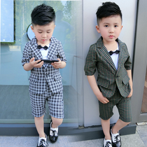 Boys summer suit three-piece suit 2022 new plaid short-sleeved summer flower girl small suit Liuyi performance suit