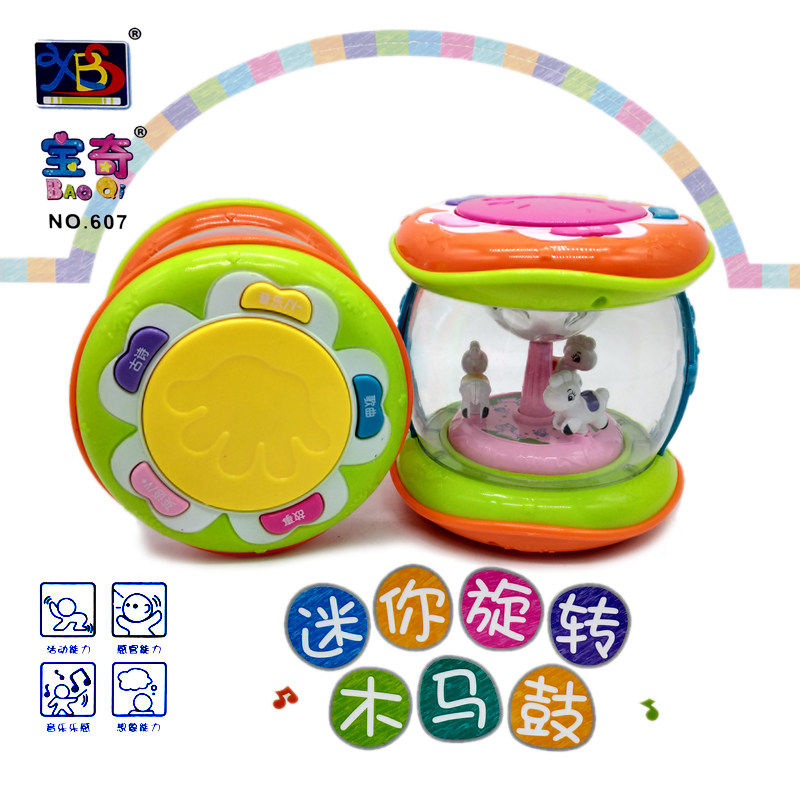 Mini baby slapping drummer carousel baby hand clapping drum sound and light projection music puzzle early to teach toy drum