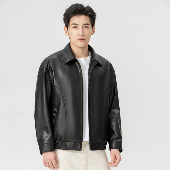 VIVIDINI 男士翻领绵羊皮单皮皮衣外套