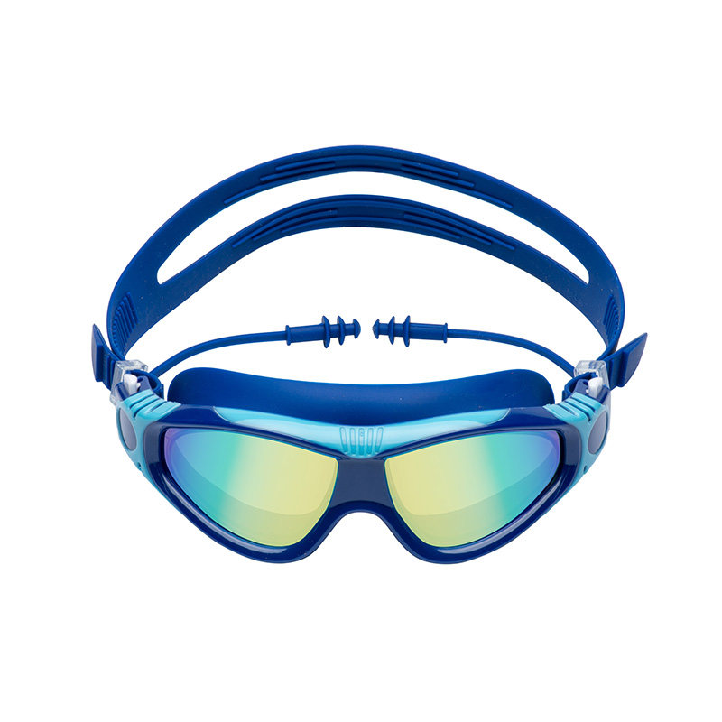 Goggles children's waterproof and anti-fog large frame electroplating swimming goggles men's colorful swimming glasses women's earplugs baby equipment