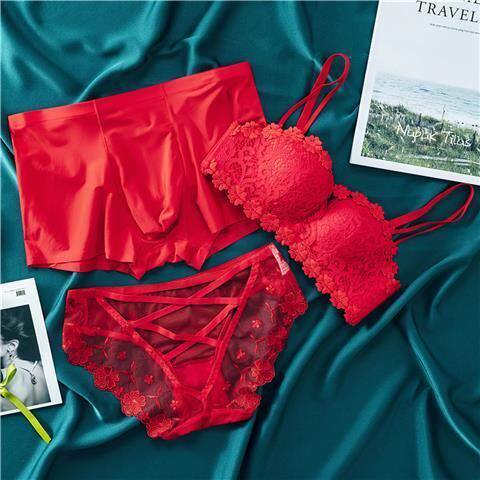 Lucky Vi Couple Liner Three Pieces Marriage Belt Bra The Year of Ice Rabbit Year Year Great Red Underwear 2022