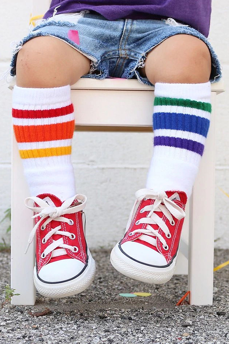 American Pride Socks Baby socks Autumn and winter children's cotton socks thick stripes warm middle tube baby rainbow
