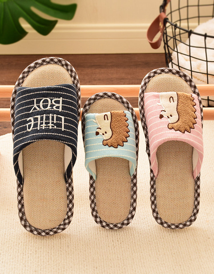 Fast Deer Couple Linen Slippers Parent-child Indoor Residence With Non-slip Wood Floor Slippers for men and women Children cool slippers