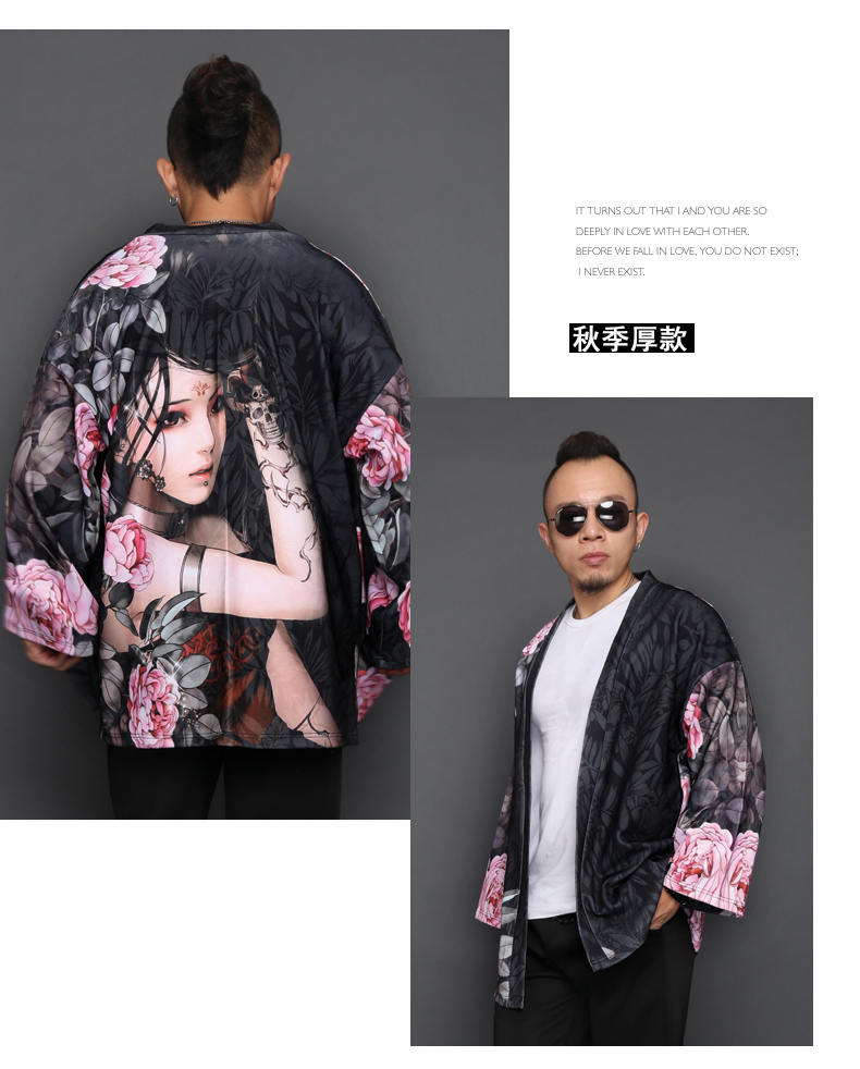 Hình xăm Nhật Bản đẹp cardigan kimono Tang phù hợp với phong cách cổ xưa Hanfu Trung Quốc dài tay lông vũ dệt áo choàng hoa trench coat áo khoác nam