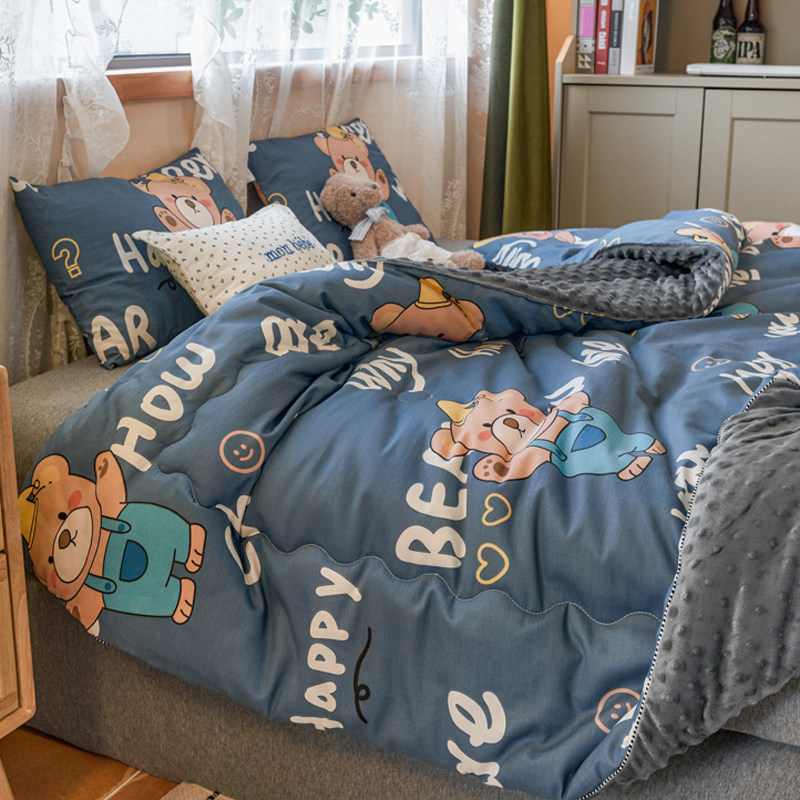 Cartoon all cotton spring and autumn bean soybean soybean clamp thickness cover to keep warm pure cotton double winter by core washing