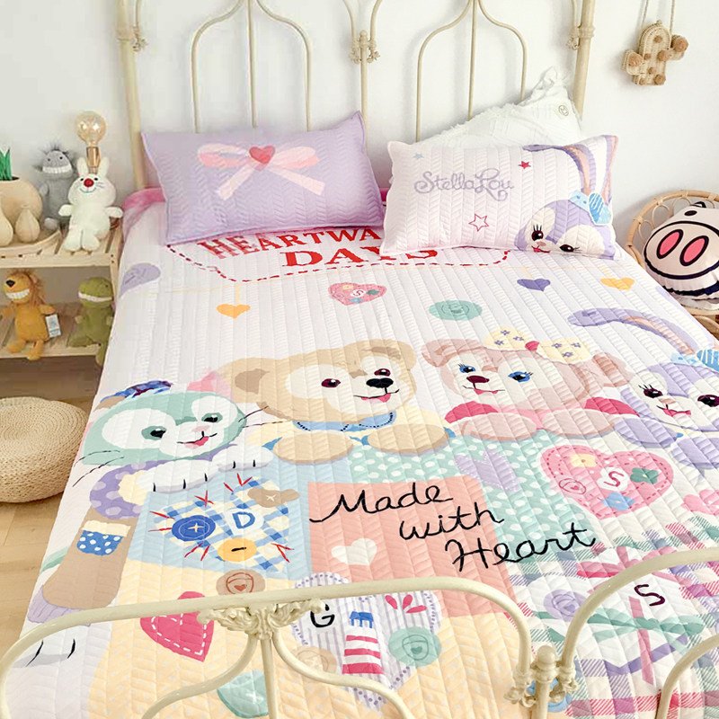 Export Korea multi-functional bed cover three-piece quilted bed sheet cushion cute cartoon autumn and winter washed cotton bed cover one piece