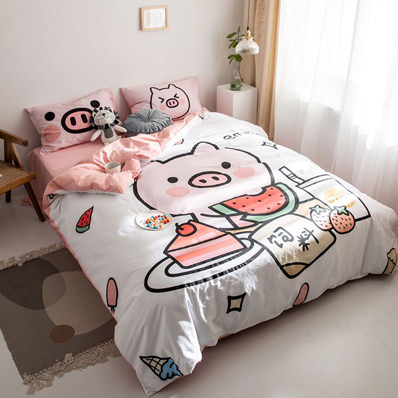 Pig's exquisite life cotton four-piece cotton bed bag cartoon bedding bed sheet quilt cover three-piece set