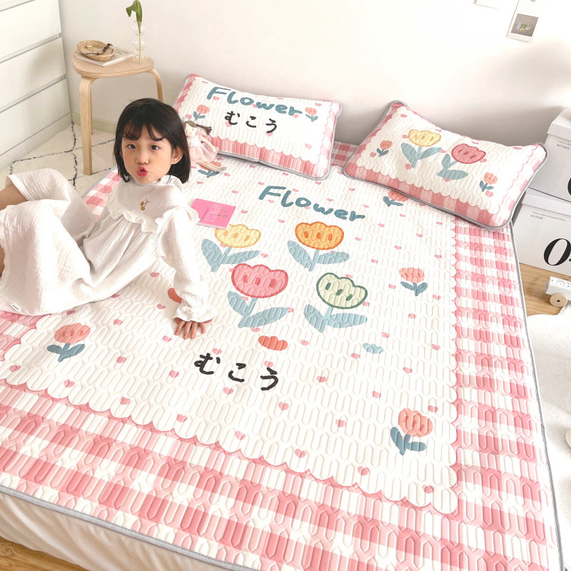 Cartoon Latex Cool Mat Three Sets Air Conditioning Soft Mat 1 5 Ice Silk 1 8m Bed Washable Folding Summer 1 2 m