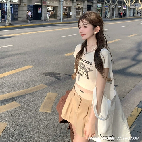 Tide, короткая летняя хлопковая приталенная футболка, коллекция 2022, с рукавом